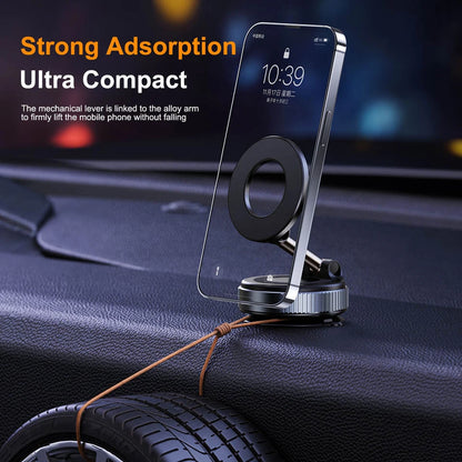 Car phone holder with vacuum adsorption and magnetic suction