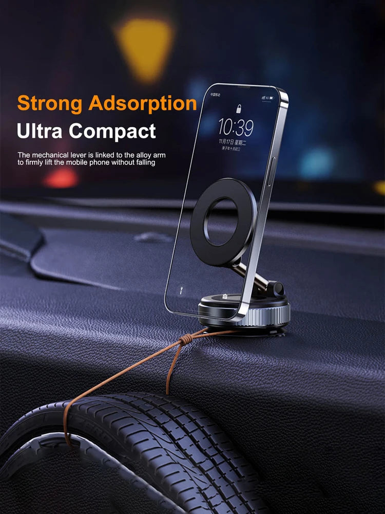 Car phone holder with vacuum adsorption and magnetic suction