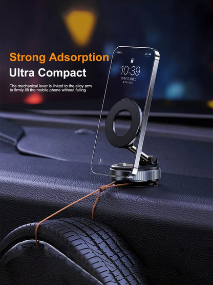 Car phone holder with vacuum adsorption and magnetic suction