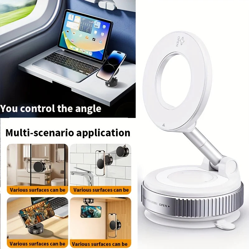 Car phone holder with vacuum adsorption and magnetic suction