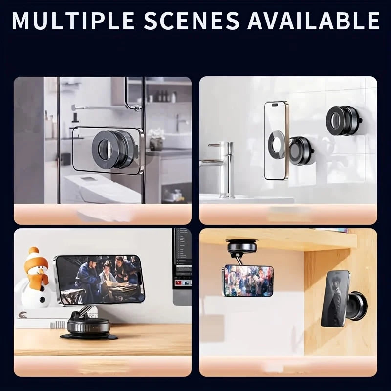 Car phone holder with vacuum adsorption and magnetic suction
