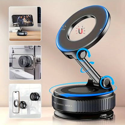 Car phone holder with vacuum adsorption and magnetic suction