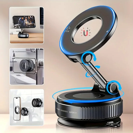 Car phone holder with vacuum adsorption and magnetic suction